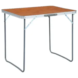 Kokkupandav matkalaud käepidemega, pruun MDF lauaplaat, alumiiniumraam, 80 x 60 cm