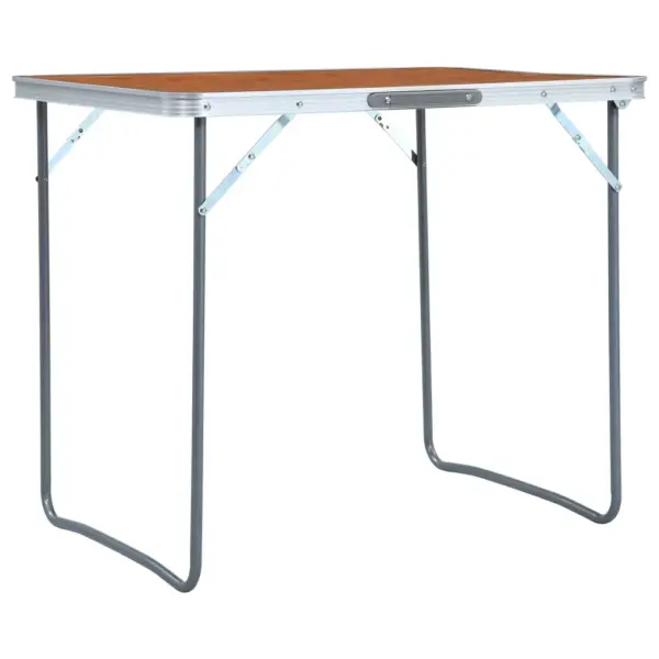 Kokkupandav matkalaud käepidemega, pruun MDF lauaplaat, alumiiniumraam, 80 x 60 cm – 3