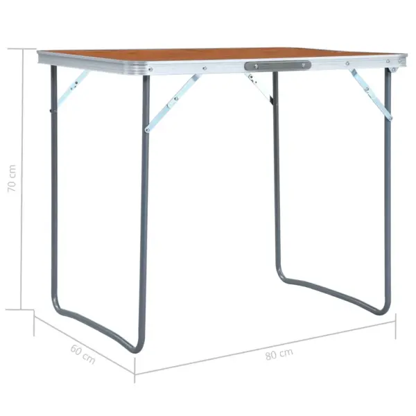 Kokkupandav matkalaud käepidemega, pruun MDF lauaplaat, alumiiniumraam, 80 x 60 cm – 8