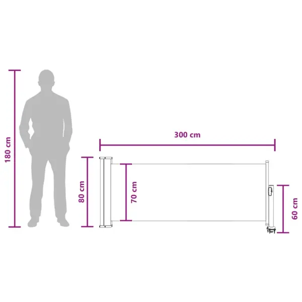 Kokkupandav terrassi külgmarkiis privaatsuse ja tuulekaitseks, reguleeritav kuni 300 cm, 100% polüester ja metallraam – 8