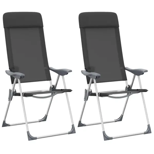 Kokkupandavad reguleeritavad matkatoolid polsterdatud peatoega, 2 tk, must, alumiinium, 57 x 73,5 x 111 cm - 2