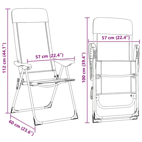 Kokkupandavad reguleeritavad matkatoolid polsterdatud peatoega, 2 tk, must, alumiinium, 57 x 73,5 x 111 cm - 12