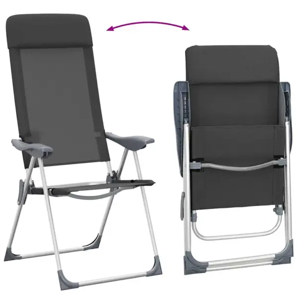 Kokkupandavad reguleeritavad matkatoolid polsterdatud peatoega, 2 tk, must, alumiinium, 57 x 73,5 x 111 cm - 8