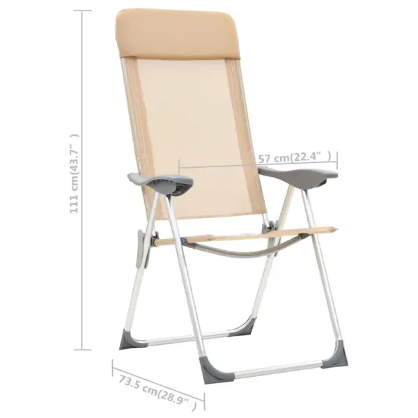Kokkupandavad reguleeritavad matkatoolid polsterdatud peatoega, 4 tk, kreemjasvalge, anodeeritud alumiinium, 57 x 73,5 x 111 cm - 9