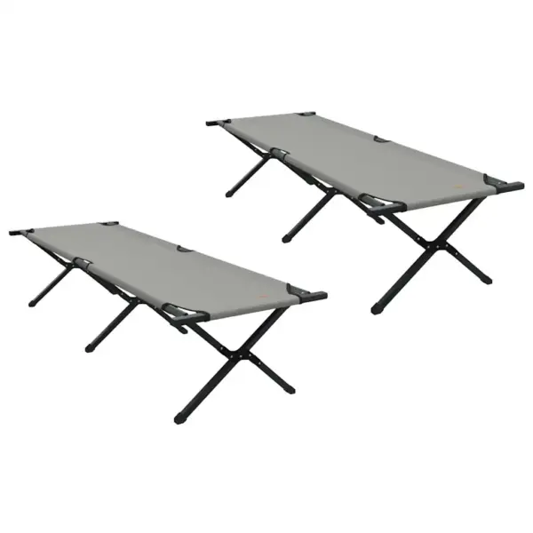 Kokkupandavad telgvoodid, 2 tk, hall Oxfordi kangas, terasraam, 193 x 69 x 45 cm – 2