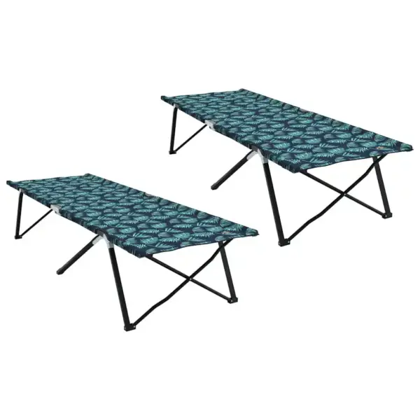 Kokkupandavad telgvoodid lehemustriga, 2 tk, metsaroheline, Oxford-kangas ja teras, 206 x 76 x 47 cm – 2