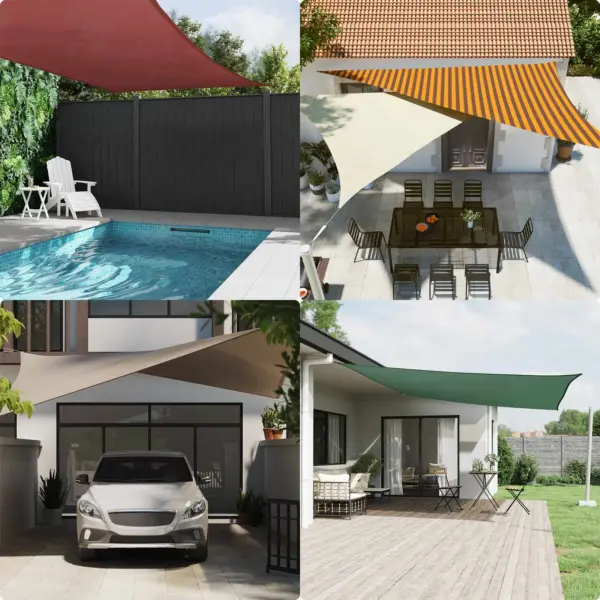 Kolmnurkne päikesepuri terrassile, oranž-pruun, 5 x 5 x 6 m, 100% polüester Oxford – 2