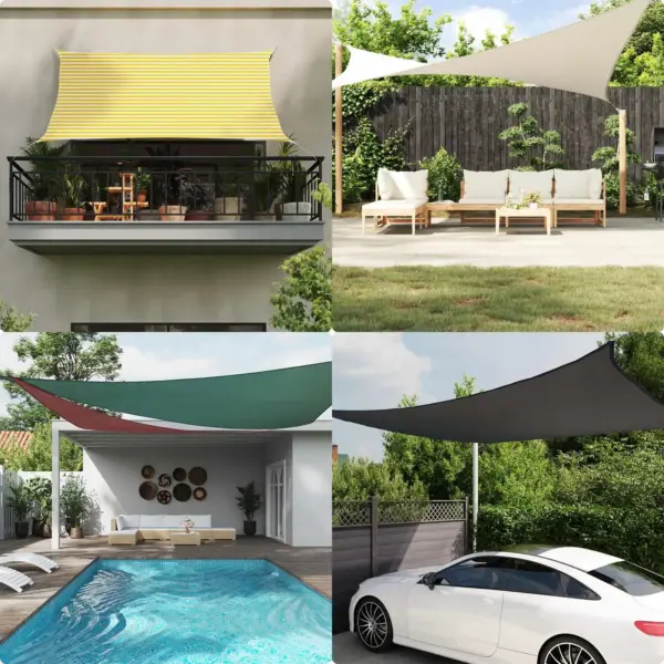 Kolmnurkne päikesepuri, kollane-valge, 7 x 5 x 5 m, 100% Oxford-polüester – 3