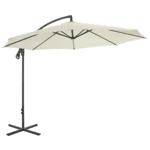 Konsooldisainiga päikesevari ristalusega, liivakarva, 300 cm