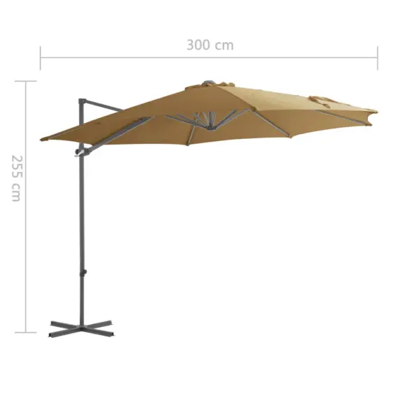 Konsooldisainiga rippuv päikesevari, 300 cm, pruunikashall, pulbervärvitud terasraamiga - 9