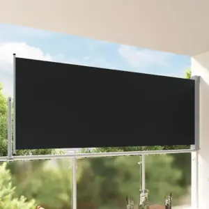Lahtikeritav terrassi külgsirm, must sirm halli alusega, 140 x 300 cm