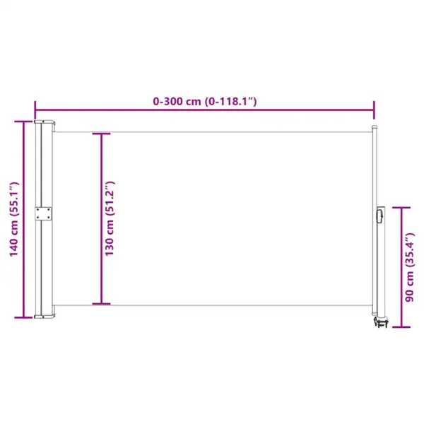 Lahtitõmmatav terrassi külgmarkiis, punane sirm, hall alus, 140 x 300 cm - 12