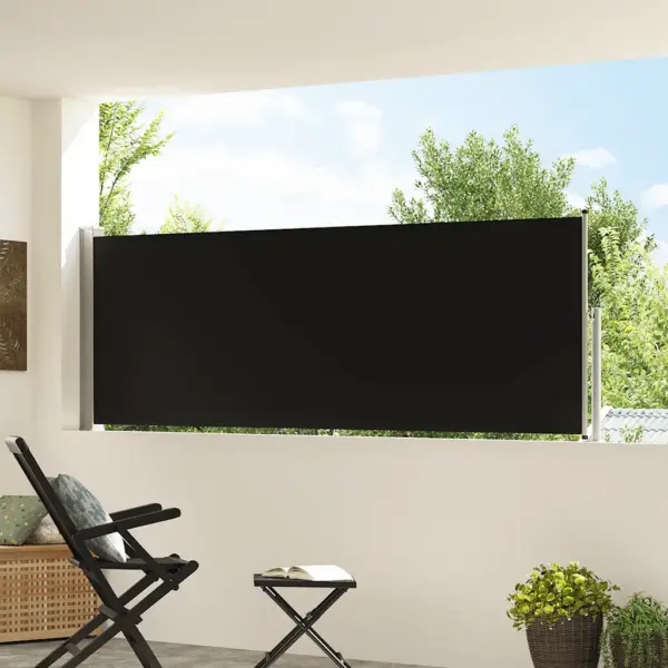 Lahtitõmmatav terrassi külgsein, must sirm hallil alusel, 100 x 0–300 cm - 3
