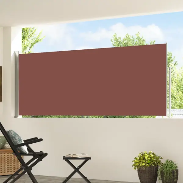 Lahtitõmmatav terrassi külgsirm privaatsuseks, pruun kangas, 120 x 500 cm - 3