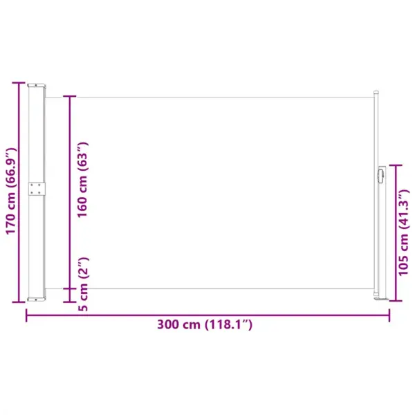 Lahtitõmmatav terrassisirm privaatsuseks, 170 x 300 cm, kreemjasvalge – 12