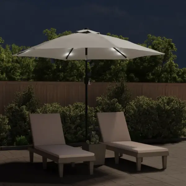 LED-valgustusega konsooldisainiga rippuv päikesevari, 3 m, liivavalge, polüester – 3