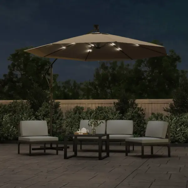 LED-valgustusega konsoolpäikesevari teraspostiga, pruunikashall, 300 cm - 2