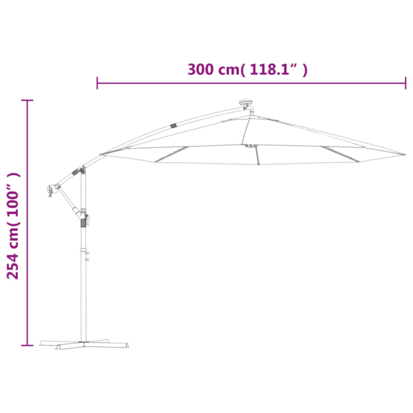 LED-valgustusega rippuv päikesevari ristaluse ja teraspostiga, antratsiithall, 300 cm – 12