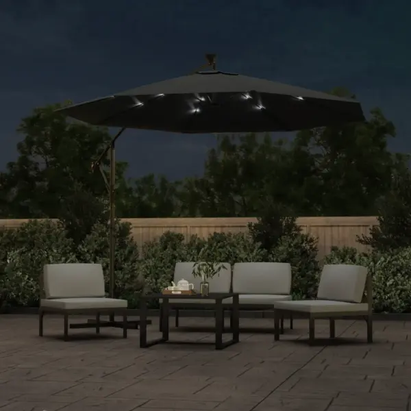 LED-valgustusega rippuv päikesevari ristaluse ja teraspostiga, antratsiithall, 300 cm – 3