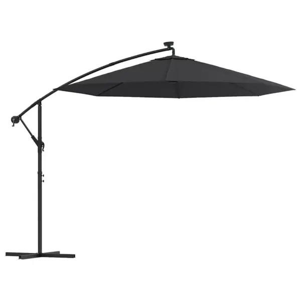 LED-valgustusega rippuv päikesevari ristalusel, must, 300 cm – 2