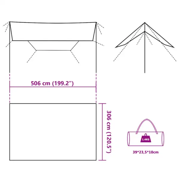 Veekindel matka tuulevari, pruun, 506 x 306 cm, PU-kattega polüester, kandekotiga – 12