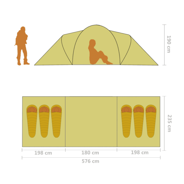Matkatelk 6 inimesele, 2 sektsiooniga, sinine ja kollane, 576 x 235 x 190 cm – 11