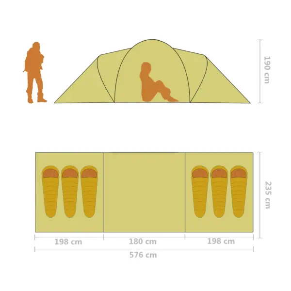 Matkatelk 6 inimesele 2 sektsiooniga, sinine ja roheline, 576 x 235 x 190 cm – 11