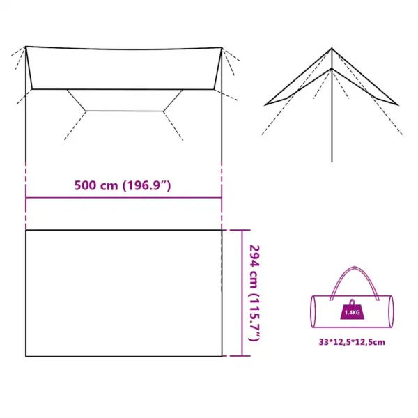 Matkavarikatus tuule- ja veekindel, hall ja oranž, 500 x 294 cm – 10