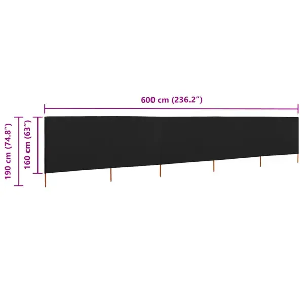 Must aiatuulekaitse sein 5 paneelist, kangas 600 x 160 cm - 6