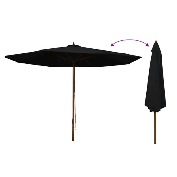 Päikesevari bambus- ja lehtpuupostiga, must, 350 cm – 3