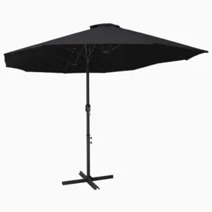 Topeltkatusega päikesevari alumiiniumpostiga, must, 460 x 270 cm, vändamehhanismiga