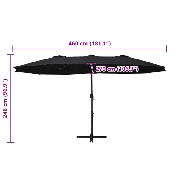 Topeltkatusega päikesevari alumiiniumpostiga, must, 460 x 270 cm, vändamehhanismiga - 10