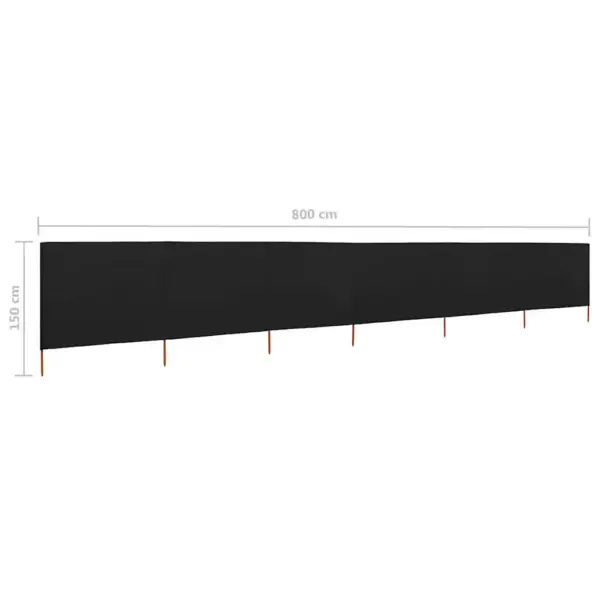 Tuulekaitse sein 6 paneelist, must mittekootud kangas, puidust postidega, 800 x 120 cm - 6