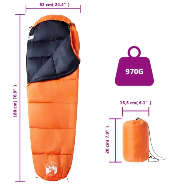 Muumia stiilis täiskasvanute magamiskott 3 hooajaks, oranž-must, 180 x 62 cm – 5