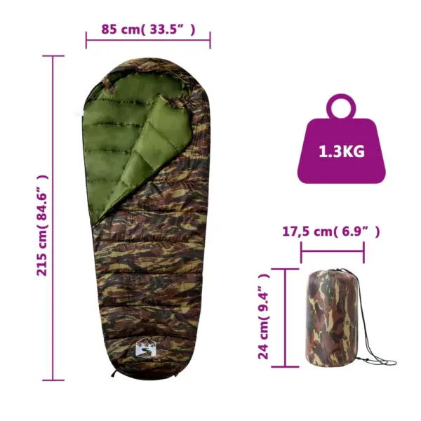 Muumia magamiskott täiskasvanule, kamuflaaž, 3 hooaega, 215 x 85 cm – 5