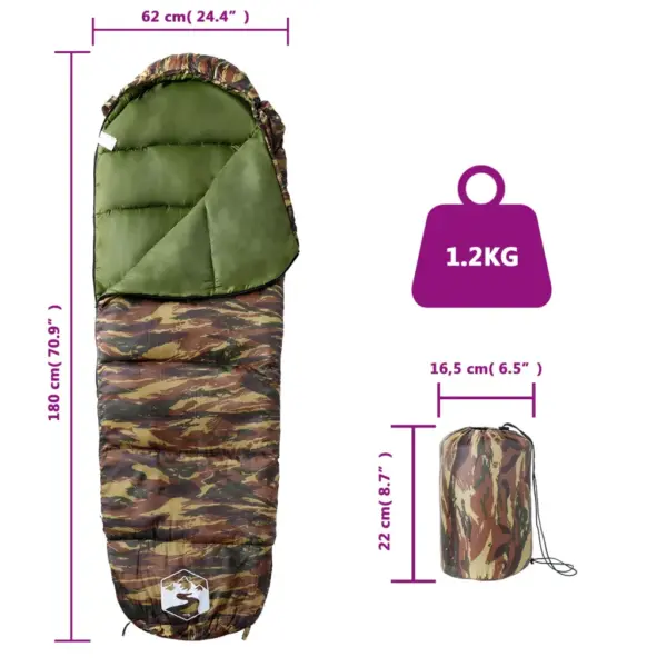 Muumia magamiskott täiskasvanule, 3-hooajaline, kamuflaaž, 180 x 62 cm – 5