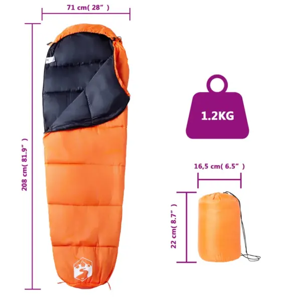 Muumia magamiskott täiskasvanutele, 3 hooaega, oranž-must, 208 x 71 cm, 10–20 °C – 5