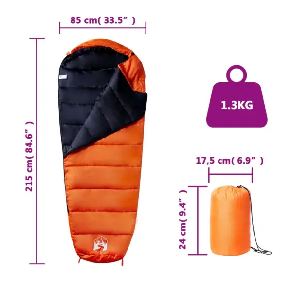 Muumia magamiskott täiskasvanutele, 3 hooaega, oranž-must, 215 x 85 cm – 5