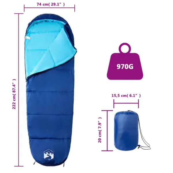 Muumia magamiskott täiskasvanutele, 3-hooaja, 15–25 °C, tumesinine/sinine, 222 x 74 cm, kandekotiga – 5