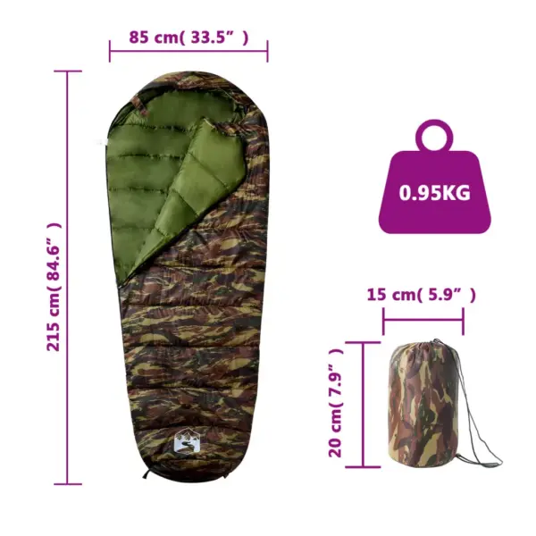 Muumia stiilis täiskasvanute magamiskott, kamuflaaž, 3 hooaega, 215 x 85 cm – 5
