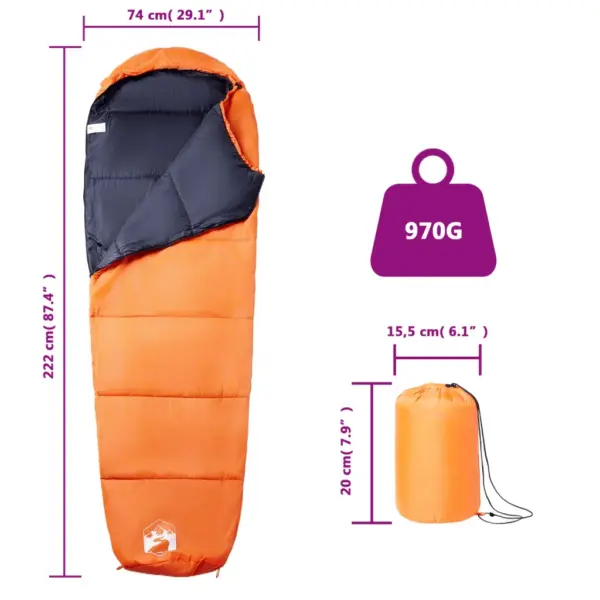 Muumia stiilis täiskasvanute magamiskott 3 hooajaks, oranž-must, 222 x 74 cm – 5