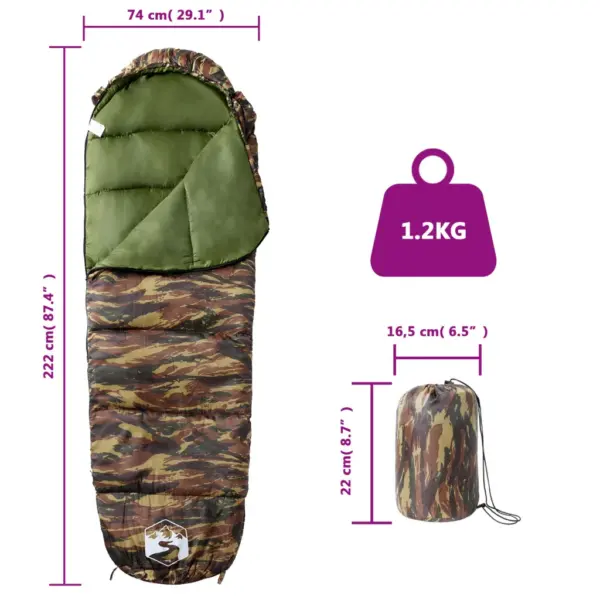 3-hooajaga muumiakujuline täiskasvanute magamiskott, kamuflaaž, 10–20 ℃, 222 x 74 cm – 5
