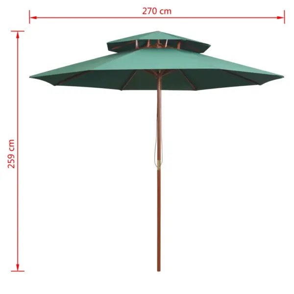 Ruut päikesevari tuulutusava ja topeltkatusega, roheline, lehtpuust postiga, 270 x 270 cm – 6