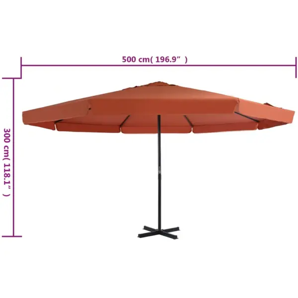 Päikesevari ristalusega, alumiiniumpostiga, terrakota, 500 cm – 7