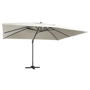 Päikesevari LED-tuledega, liivakarva, 400 x 300 cm, alumiiniumpostiga, kallutatav ja pööratav