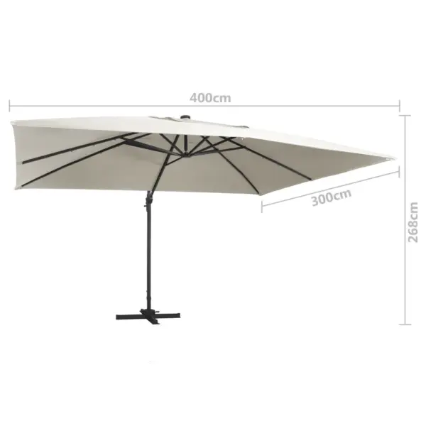 Päikesevari LED-tuledega, liivakarva, 400 x 300 cm, alumiiniumpostiga, kallutatav ja pööratav – 9
