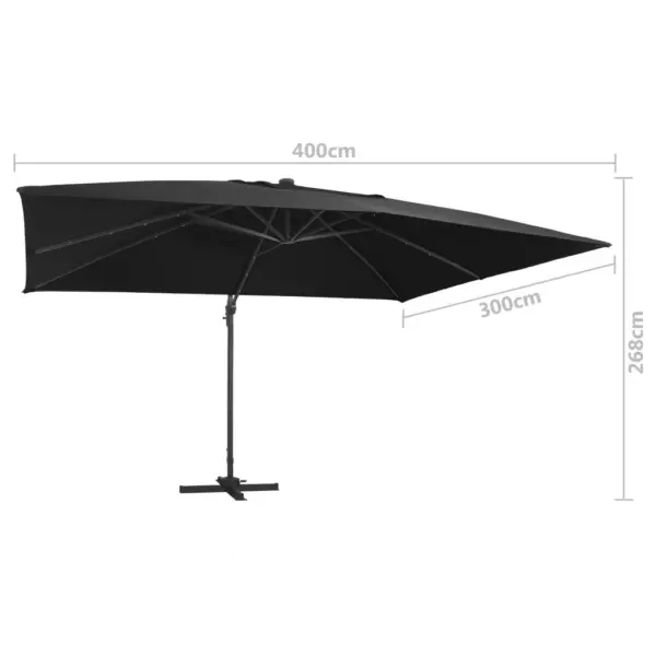 Päikesevari LED-tuledega, must kattega, alumiiniumpost ja ristalus, 400 x 300 cm – 9