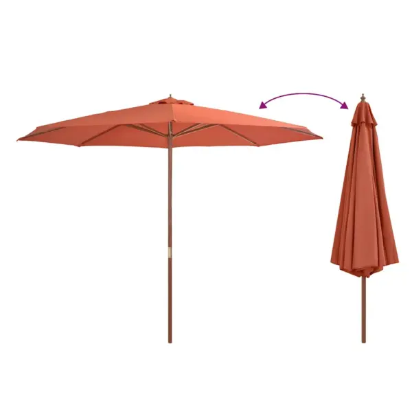 Päikesevari terrakotavärvi kattega, puidust postiga, 350 cm – 3