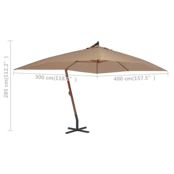 Päikesevari lamineeritud bambus- ja kuusepuidust postiga, pruunikashall, 400 x 300 cm – 8
