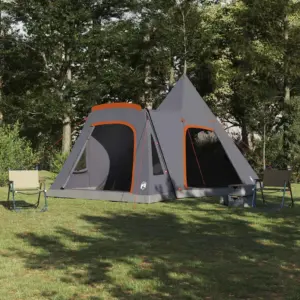 Pere teepee telk 5 inimesele, hall ja oranž, vettpidav 185T polüester, 545 x 450 x 295 cm